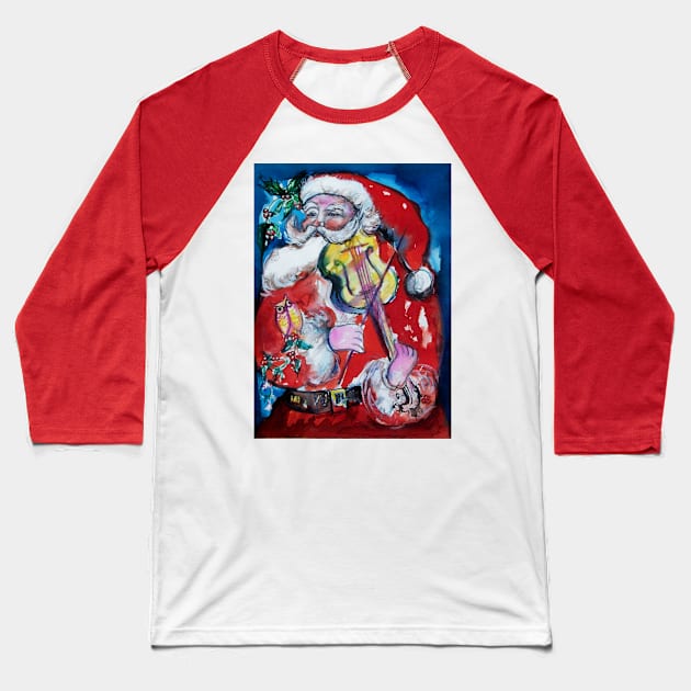 SANTA CLAUS VIOLIN PLAYER /  MUSICAL CHRISTMAS PARTY Baseball T-Shirt by BulganLumini